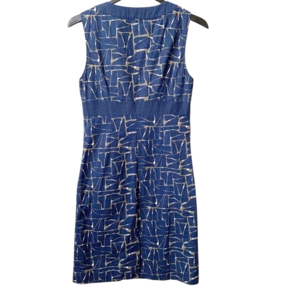 Boden Notch Neck Blue Abstract Print Womens Cotton Dress - Picture 5 of 7